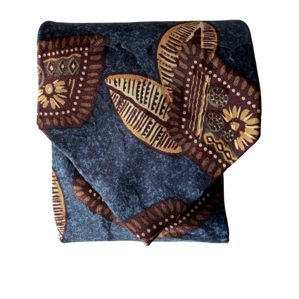 Bugatti Mens Silk Tie Navy Blue Burgundy Tan Abstract Geometric Italian Silk
